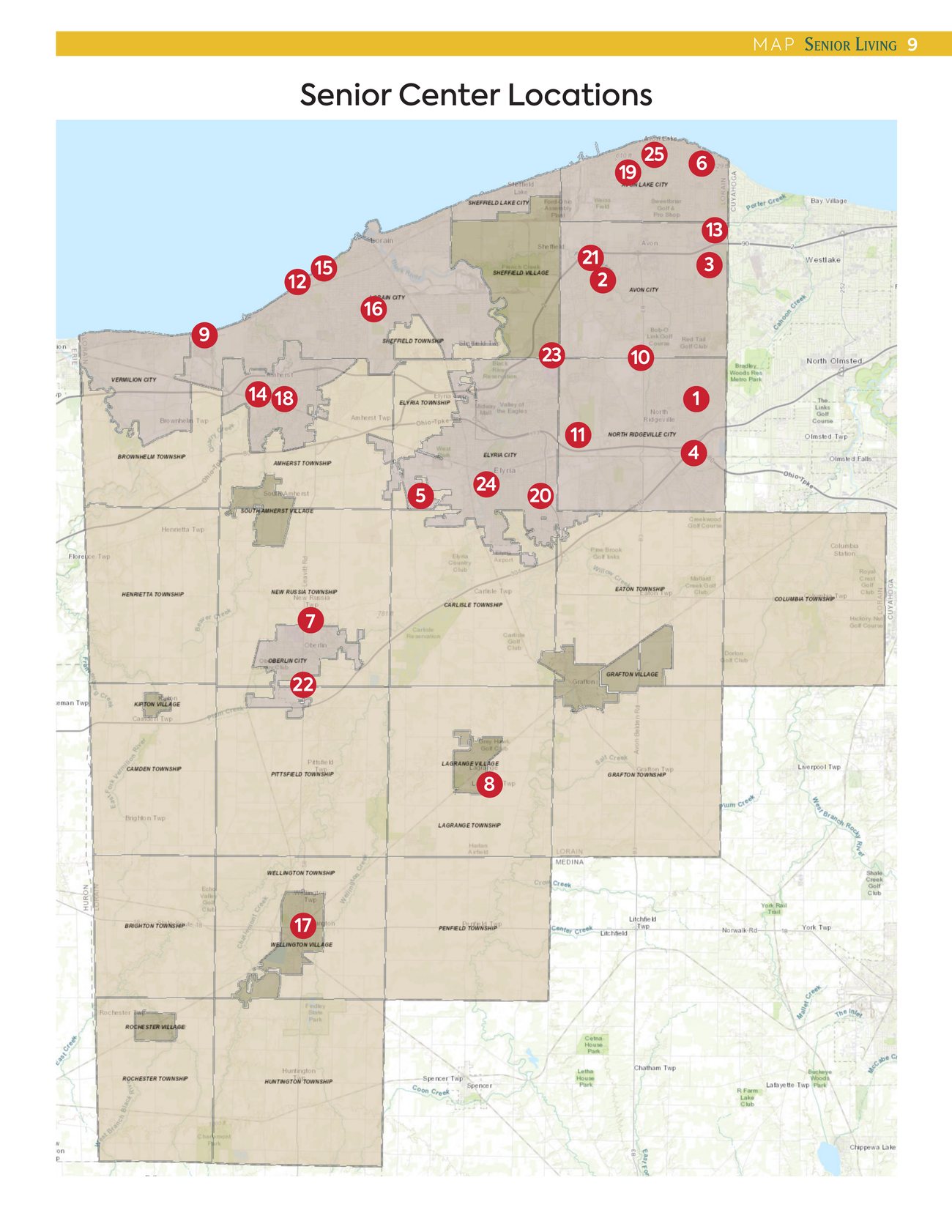 Page 9 of the Senior Living Guide: Senior Center Locations Map