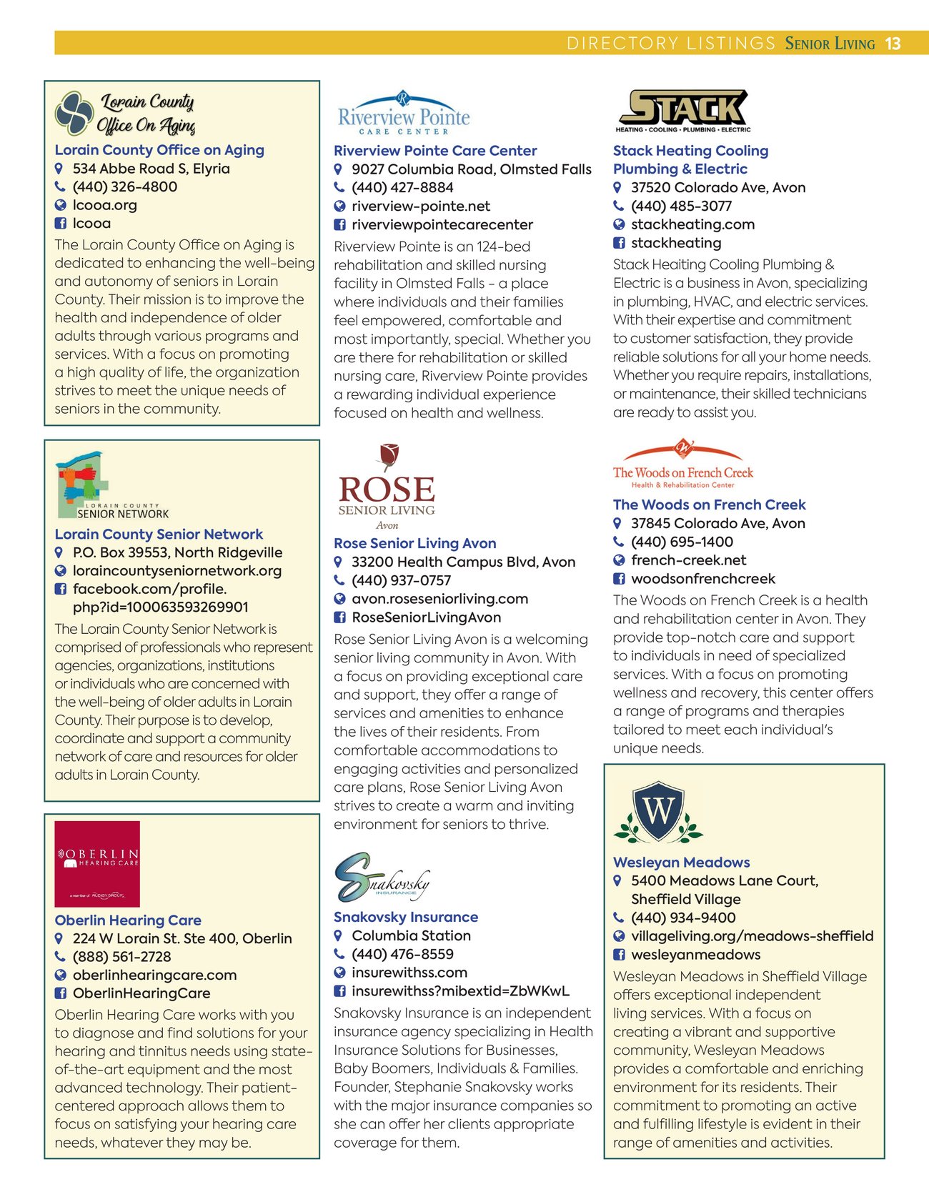 Page 13 of the Senior Living Guide: Directory Listings: Office on Aging through Wesleyan Meadows