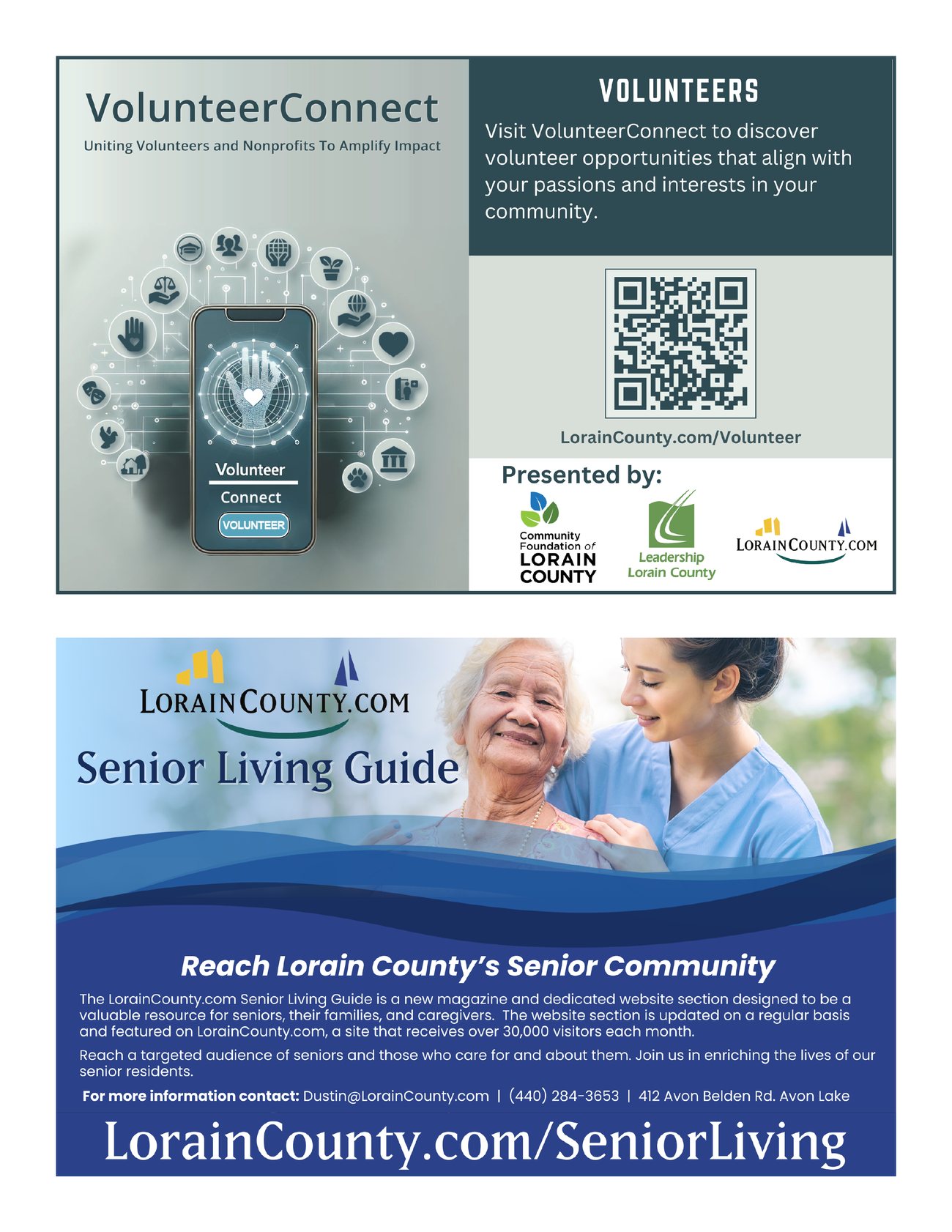 Page 16 of the Senior Living Guide: VolunteerConnect and Advertising Information